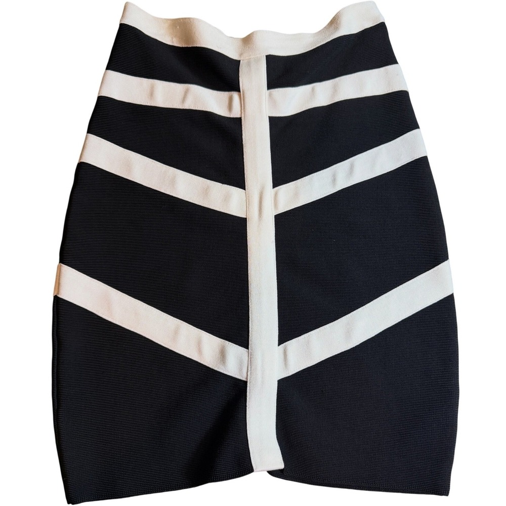 Bebe Black White Bandage Mini Skirt Bodycon Geometric Knit Small